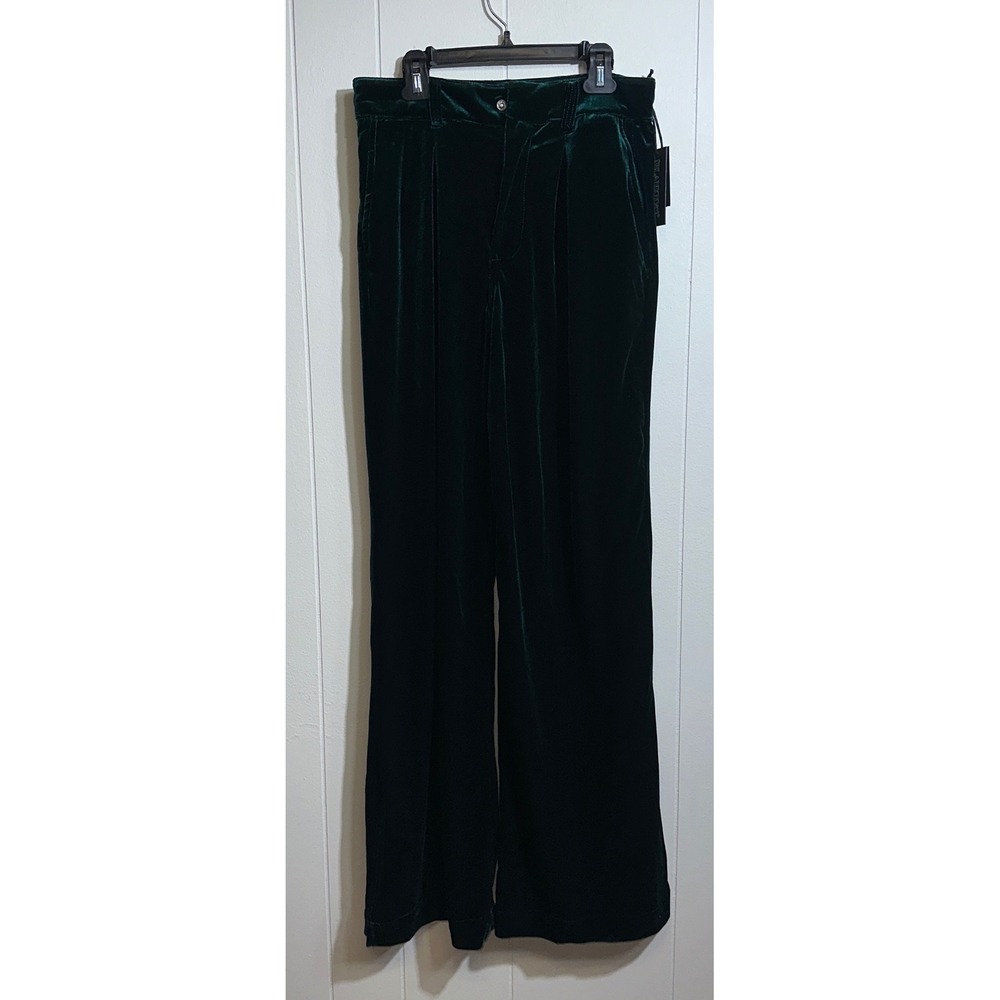 BLANKNYC Womens Emerald Green Velvet Wide Leg‎ High Rise Trousers 04YD3516 Sz 26